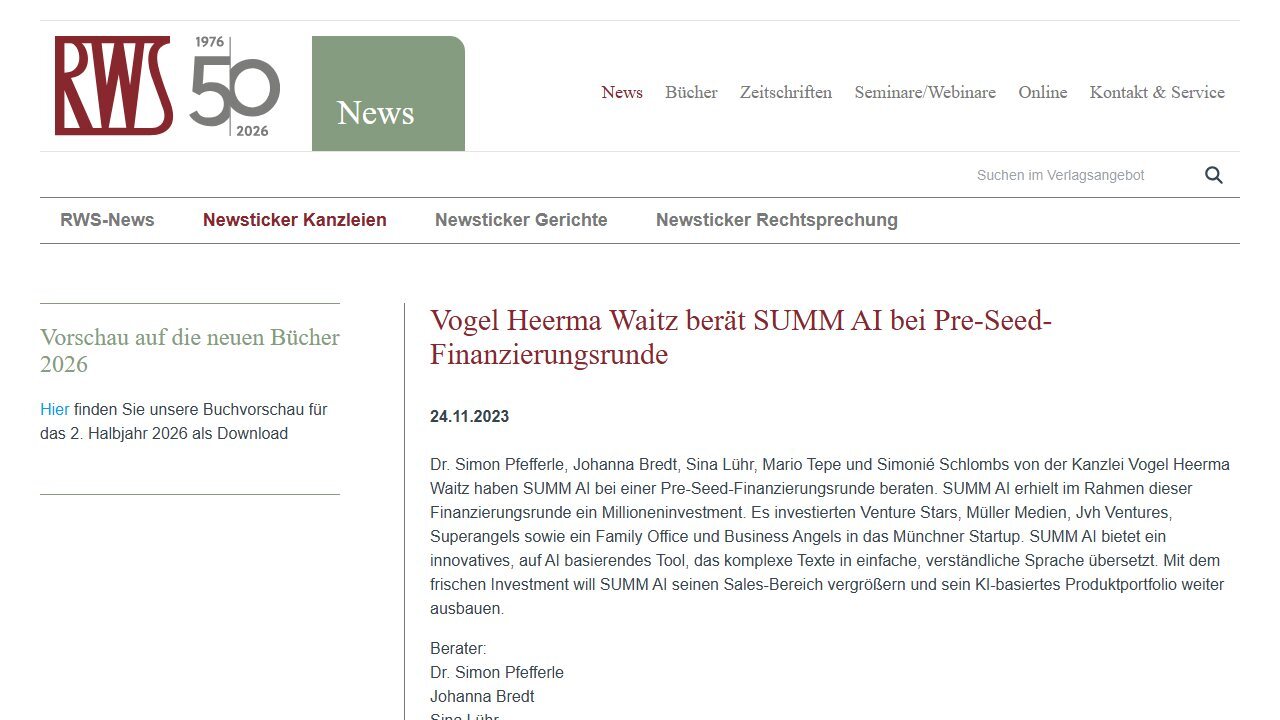 RWS Verlag (Newsticker Kanzleien)